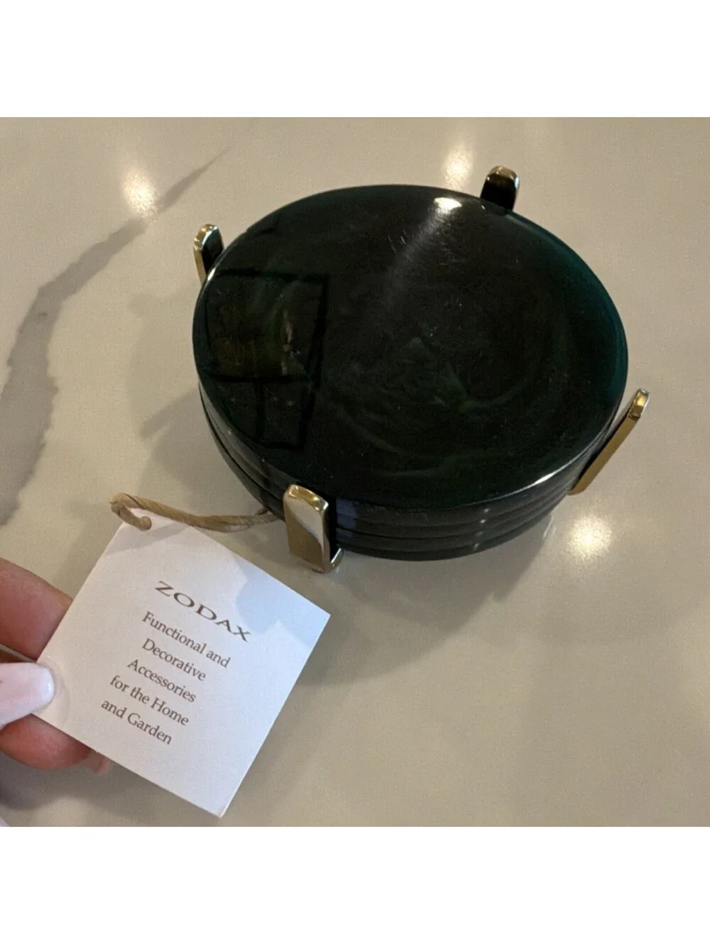 Zodax Green gold Marbled Coaster Set with Holder, 4 Piece REVOLVE MSRP $80